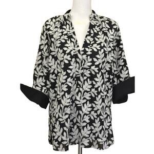 By Anthropologie black/white leaf print top, medium, graphic, edgy, statement